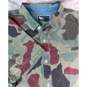 Modern Amusement Button Down Shirt Mens Large Camo Canvas Short Sleeve Cotton